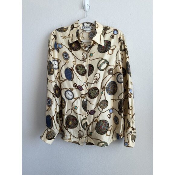 Carlisle Vintage Womens Baroque 100% Silk Button Down Long Sleeve Blouse Size 10 - Picture 10 of 10